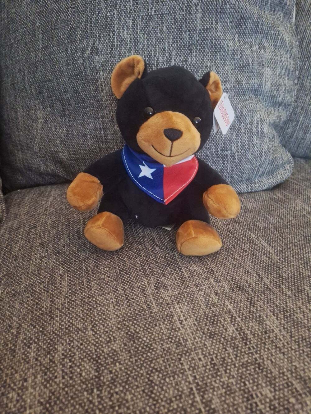 Dolibu Black Bear Plush with Texas Flag Bandana